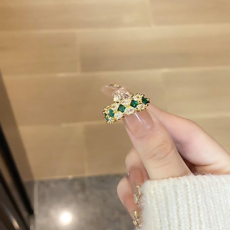 Women's Inlaid Colored Gems Open Retro Simple Temperamental Index Rings