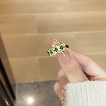 Women's Inlaid Colored Gems Open Retro Simple Temperamental Index Rings