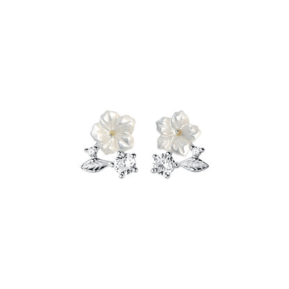 Women's Sier Diamond Shell Flower Simple Mori Earrings