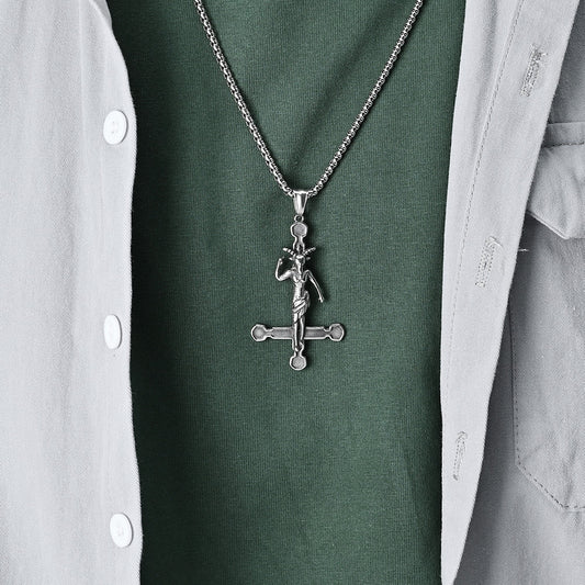 Devil Satan Goat Inverse Cross Titanium Pendants