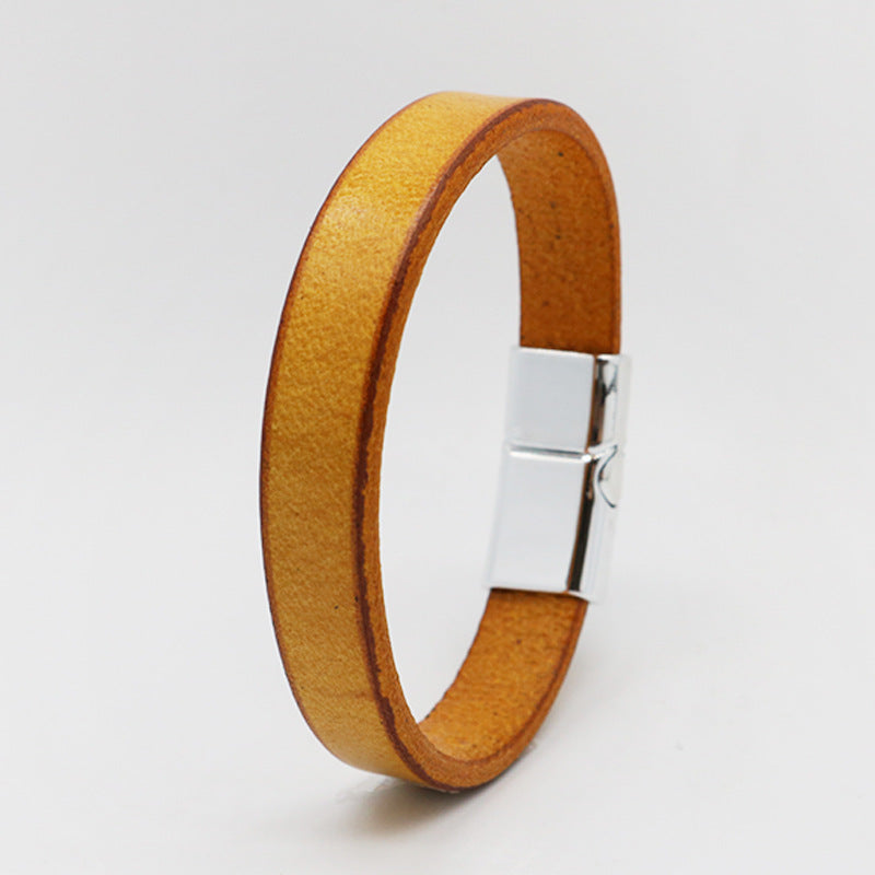 Simple Versatile Cowhide Leather Glossy Retro Creative Magnetic Snap Bracelets