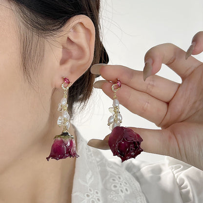 Elegant Graceful Preserved Fresh Flower Vintage Mori Earrings