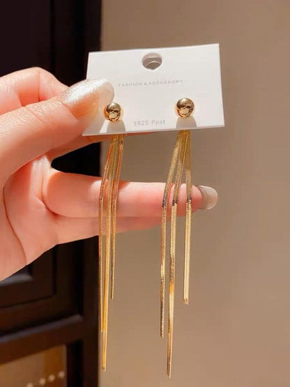 Sier Needle Metal Tassel Female Exaggerated Earrings