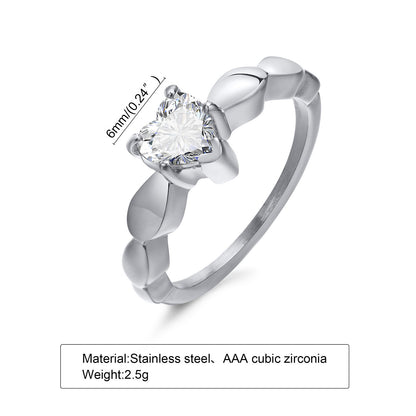 Women's Personalized Stainless Steel Heart-shaped Zircon Casting Rings