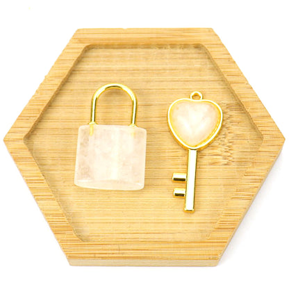 Natural Stone Love Key Heart Lock Pendants