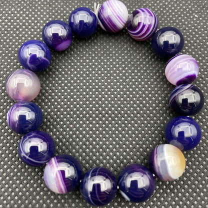 Women's & Men's Agate Purple Stripe Round Beads Single Circle Bracelets