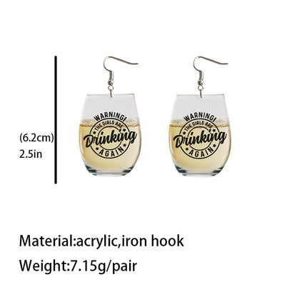 Women's Wine Glass Letter Bee Whiskey Beer Earrings