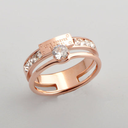 Retro Diamond Index Finger Female Rose Gold Plated Rings