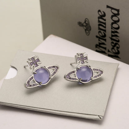 Women's Saturn Rotatable Micro Glass Bead Niche Earrings