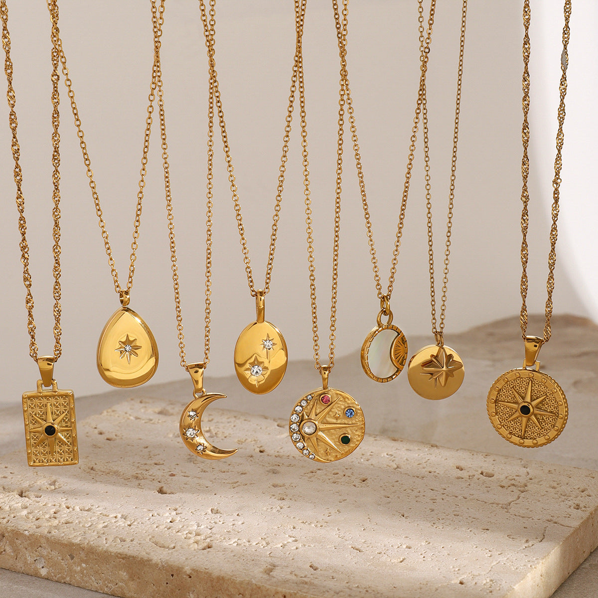 Stainless Steel Eight Awn Star Zircon High-grade Clavicle Necklaces