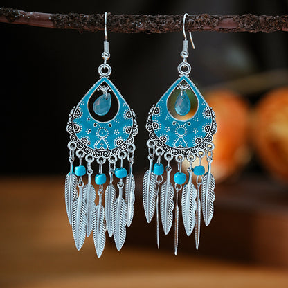 Color Daisy Ornament Fan-shaped Leaves Ethnic Earrings