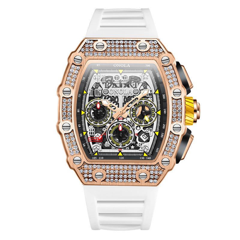 Men's Diamond Stylish Versatile Watch Tape Fast Mechanical Watches