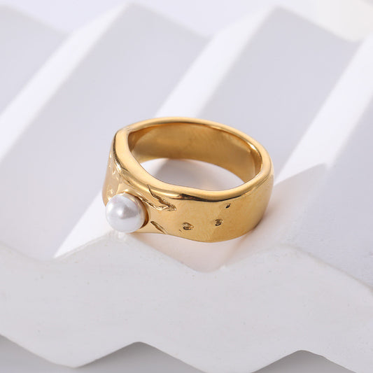 Stainless Steel Gold-plated Pearl Fashion Does Rings