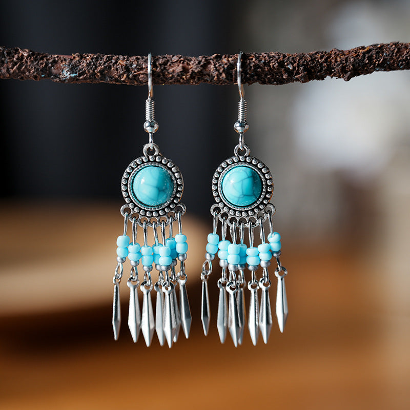 Bead Bohemian Small Iron Bell Turquoise Earrings