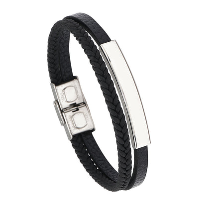 Men's Imitation Leather Woven Stainless Steel Business Bracelets