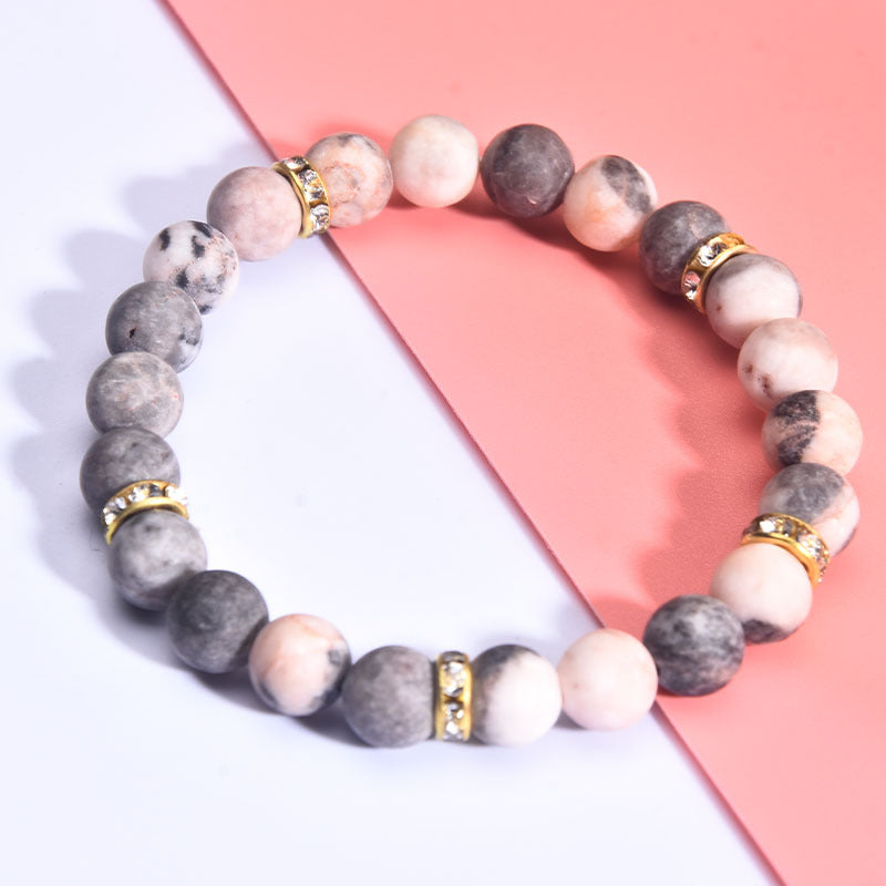 Pink Zebra Spot Frosted Stone Beaded Bracelets