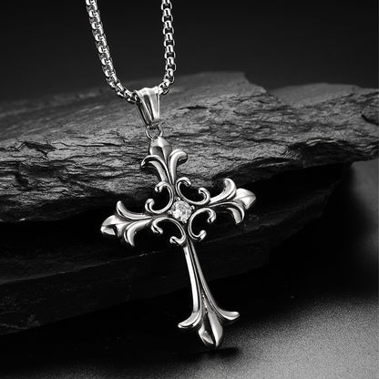 Style Vintage Cross Diamond Titanium Steel Fashionable People Necklaces