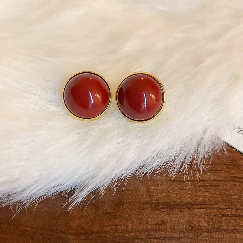 Gold Electroplated Sier Needle Red Dripping Earrings