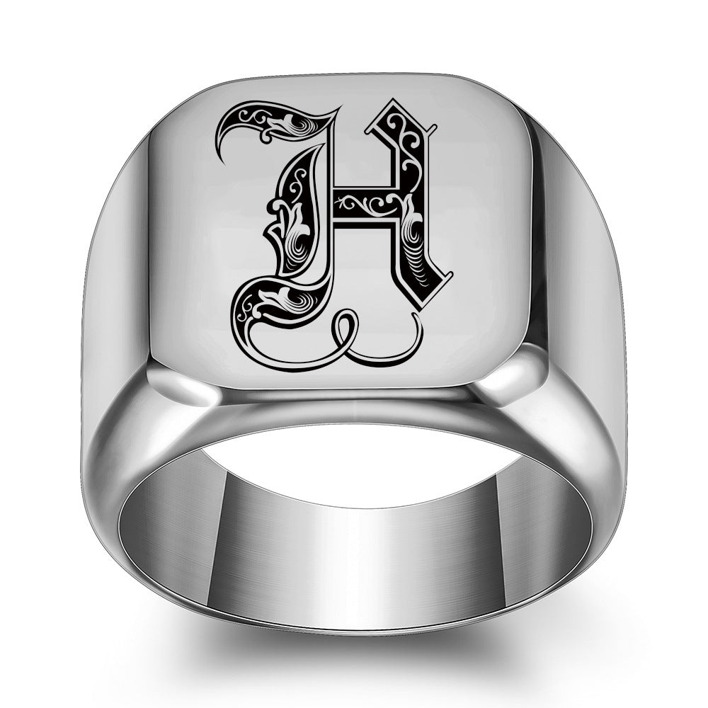 Men's English Initial Letter Titanium Steel Retro Rings