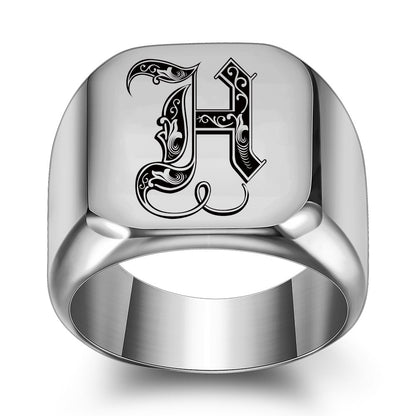 Men's English Initial Letter Titanium Steel Retro Rings
