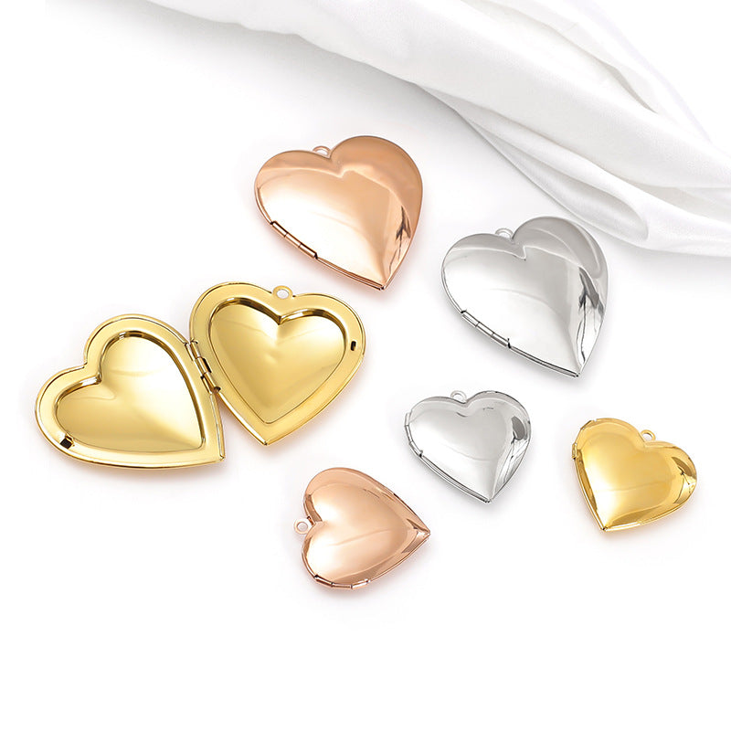 Steel Heart-shaped Box Stainless Gold Mirror Pendants