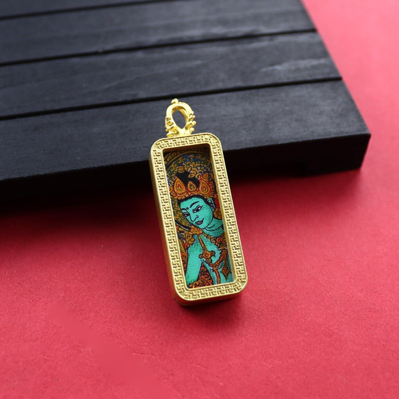 Square Birth Buddha Yellow God Of Wealth Green Tara Pendants