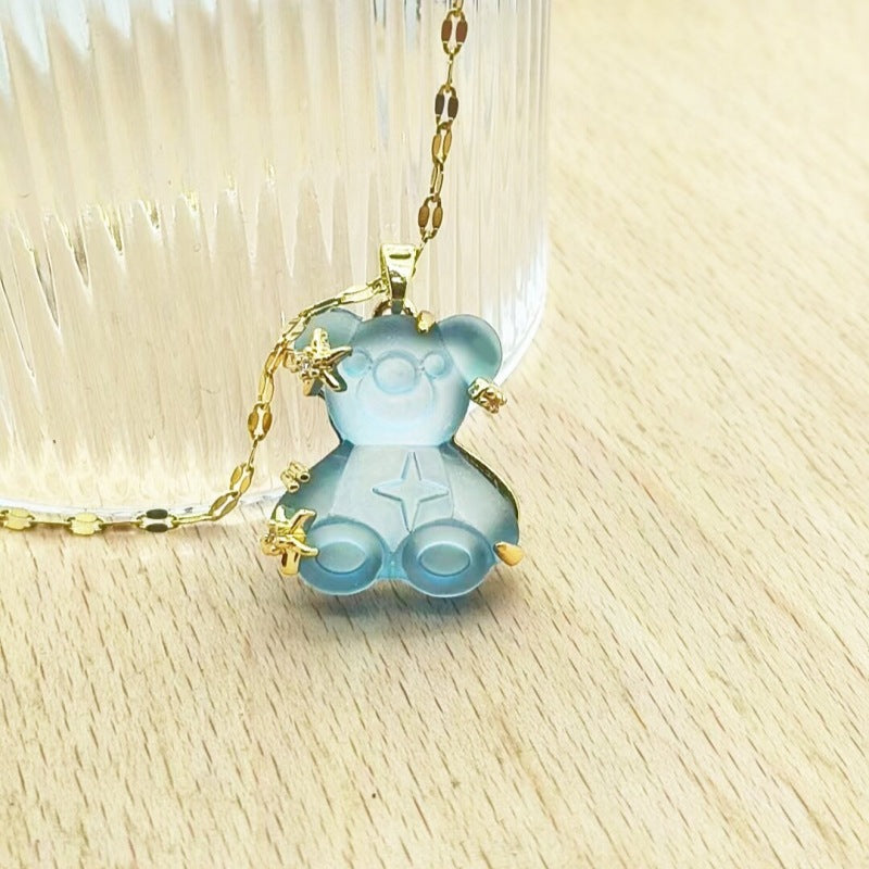 Women's Copper Micro Inlaid Zircon Resin Bear Stainless Steel Light Necklaces