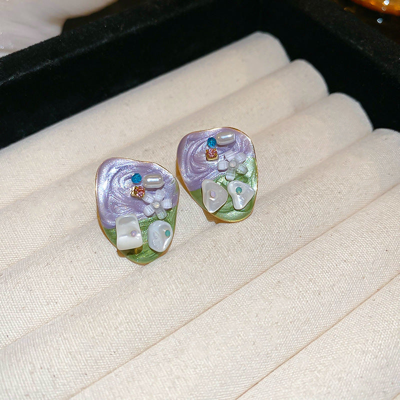 Women's Enamel Oil Painting Style Light Luxury Earrings