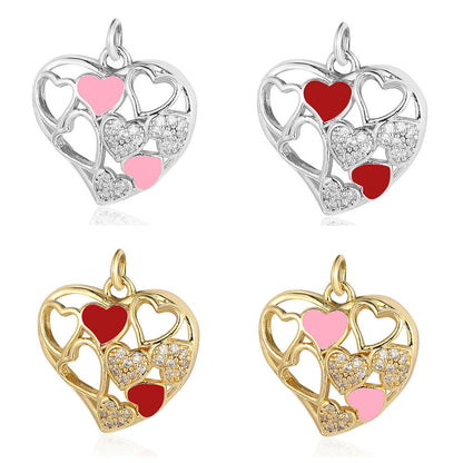 Crown Peach Heart Colorful Love Copper Pendants