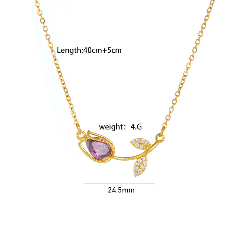 Plated Real Gold Inlaid Zircon Tulip Design Temperament Wild Pendants