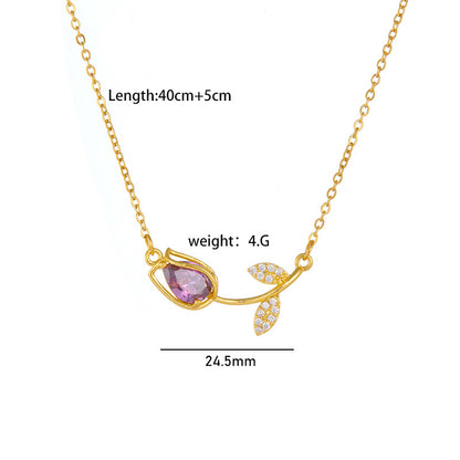 Plated Real Gold Inlaid Zircon Tulip Design Temperament Wild Pendants