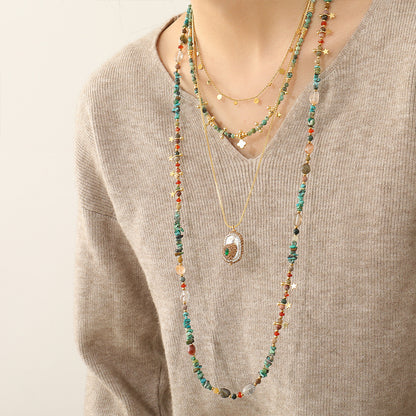 Twin Baroque Pearl African Pine Natural Stone Beaded Necklaces