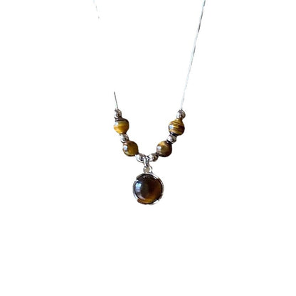 Women's Style Leather Tiger Eye Simple Sweater Chain Necklaces