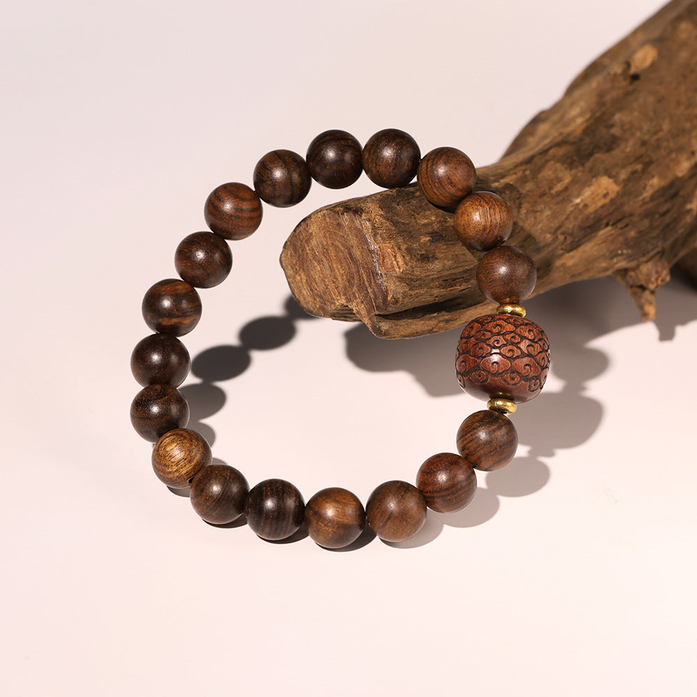 Women's & Men's Style Golden Sandalwood Wooden Prayer Beads Hand Toy Bracelets