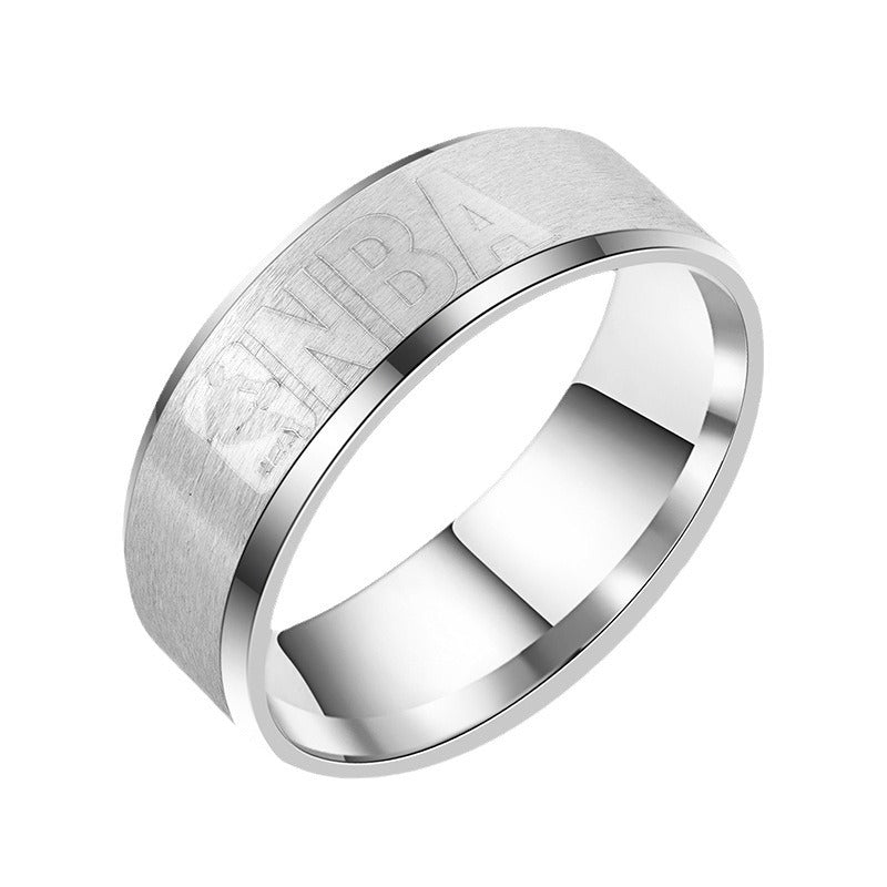 Men's Stainless Steel Titanium Basketball Logo Ornament Rings