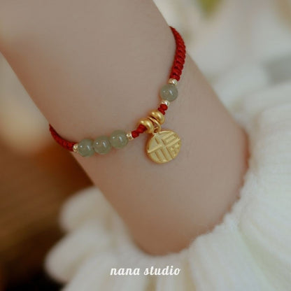 Fashion Jade Hand-woven Red Black Rope Blessing Card Bracelets