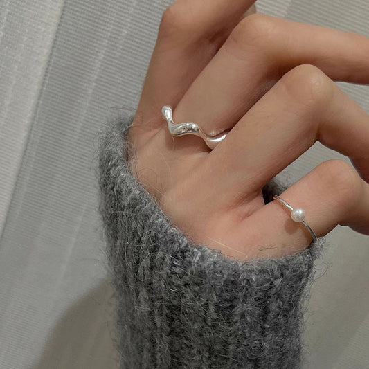 Women's Sterling Sier Freshwater Pearl Knuckle Style Design Basic Simple Rings