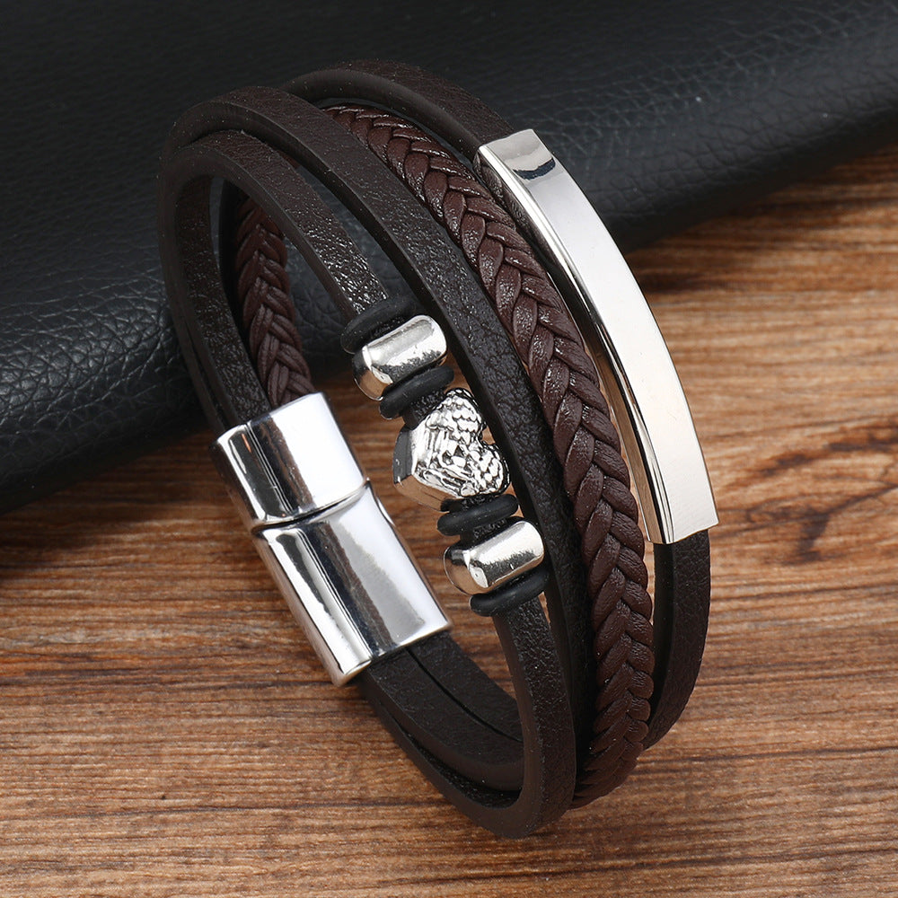 Men's Ancient Style Leather Woven Trendy Beaded Bracelets