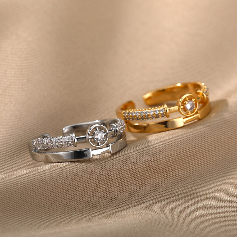 Open-end Zircon Double Layer Hollow Stars Rings