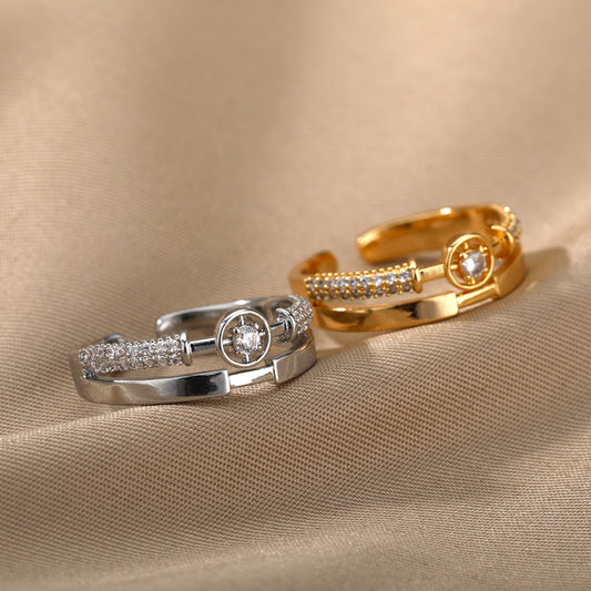 Open-end Zircon Double Layer Hollow Stars Rings