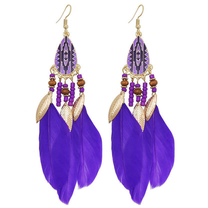 Bohemian Feather Ethnic Yunnan Travel Vintage Earrings