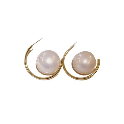 Style Retro Elegant Large Pearl Female Sier Needle High-grade Earrings