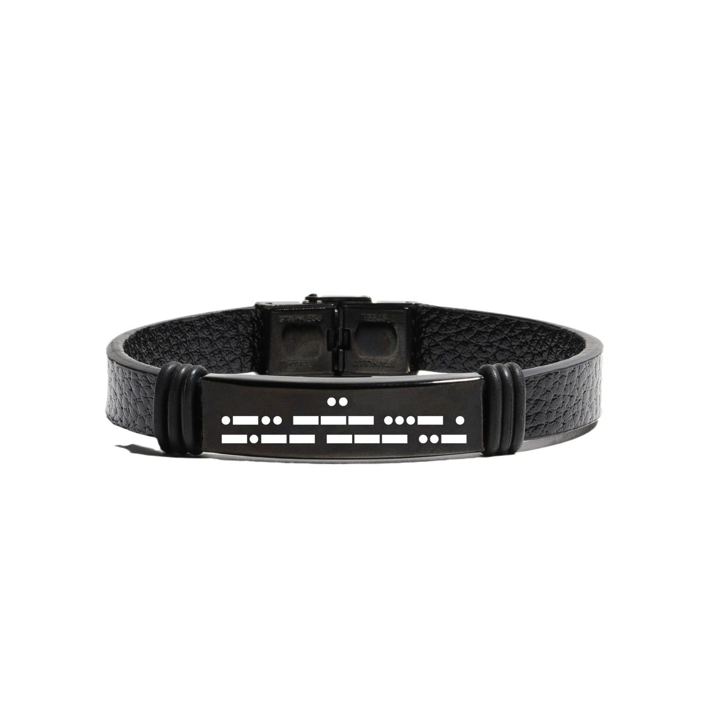 Moss Password Leather Black Stainless Steel Bracelets