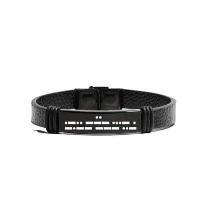 Moss Password Leather Black Stainless Steel Bracelets