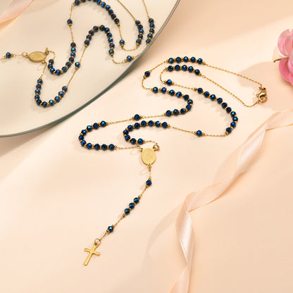 Women's Cross Imitation Pearl Beaded Long Golden Necklaces