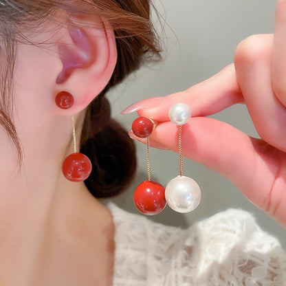 Women's Sier Needle Pearl Tassel Fashion Personalized Temperamental Eardrops Rings