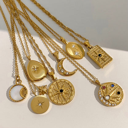 Stainless Steel Eight Awn Star Zircon High-grade Clavicle Necklaces