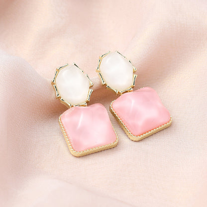 Contrast Color Water Ripple Retro Geometric Square Unique Earrings