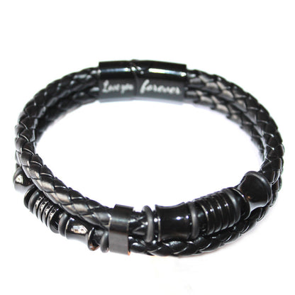 Men's Black Leather Rope Woven Handmade Bracelets