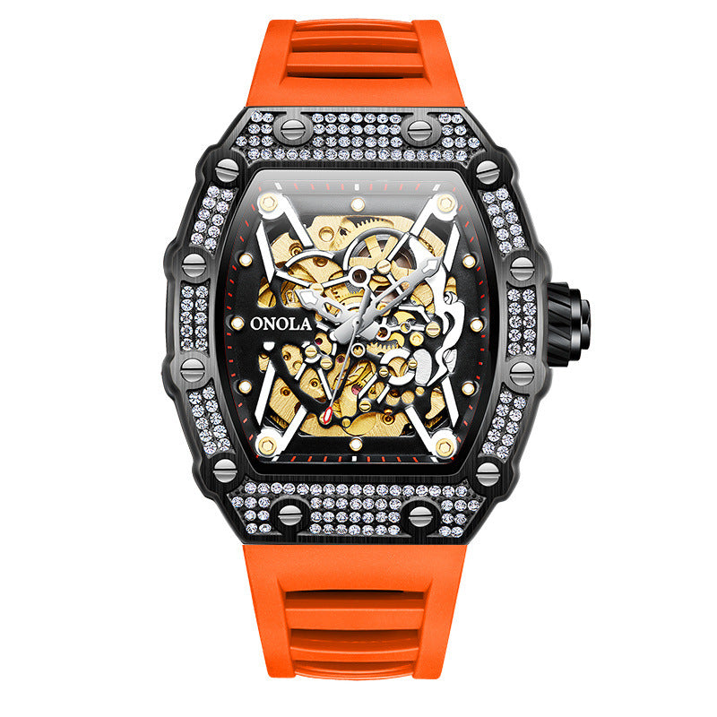 Men's Full Diamond Automatic Watch Silicone Band Mechanical Watches